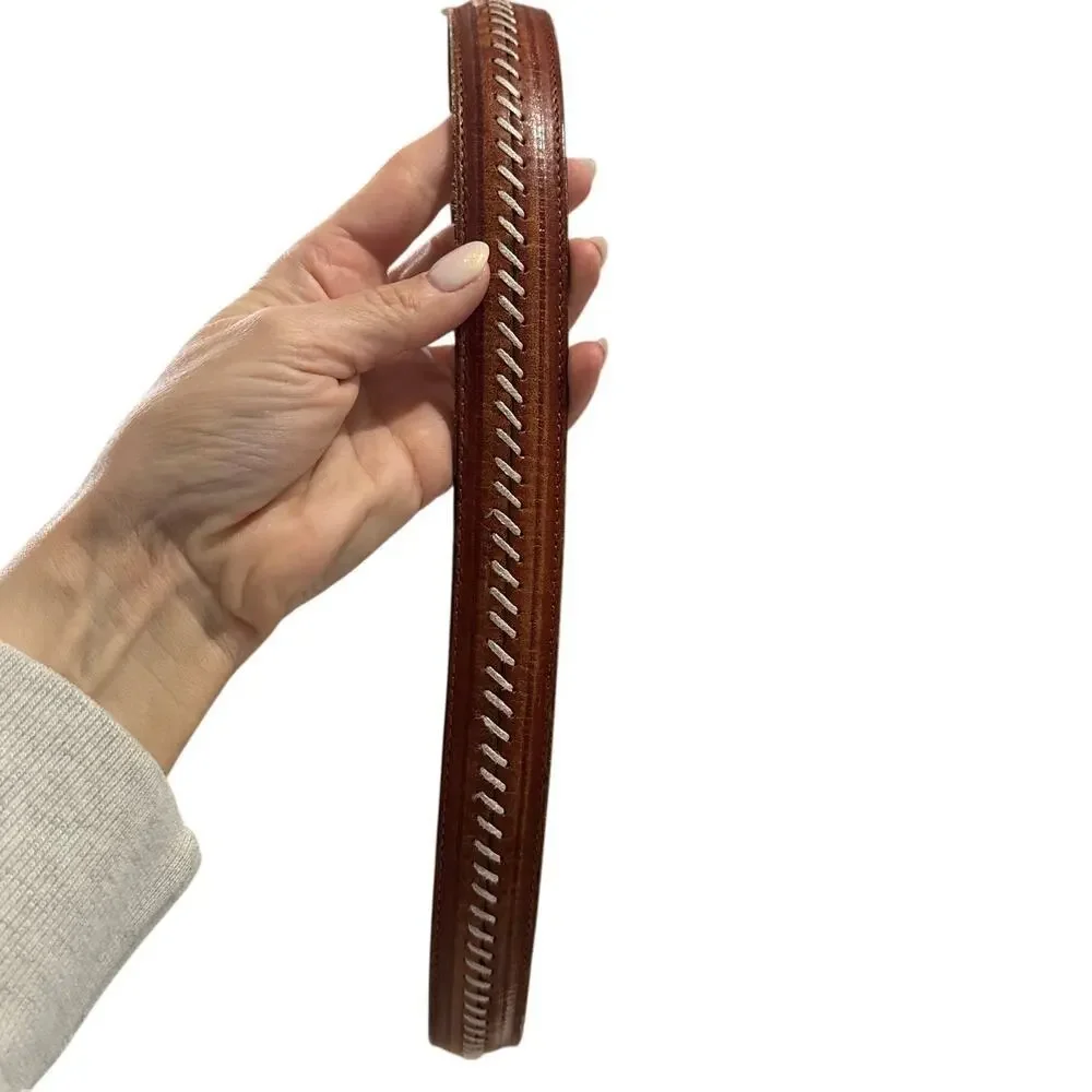 Coach Men's Leather & Brass Handstitched British Tan Dress Belt, Size 38, EUC